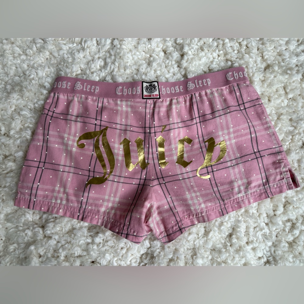 Juicy Couture Pink Plaid Gold Logo Sleep Shorts